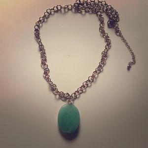 gold chain necklace with aqua blue stone